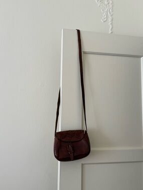 Brown Leather Crossbody Saddle Bag - Unbranded